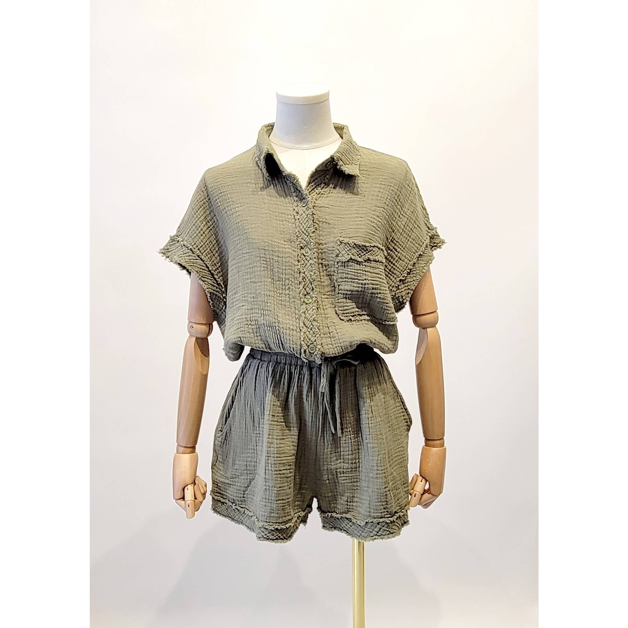 Mapcie - Vente Combishort – femme - BARBOTEUSE BOUTONNÉE EN GAZE DÉLAVÉE8