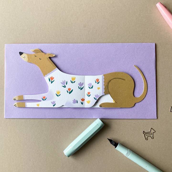 Bryony Moss Illustration - Wholesale Everyday Greeting Card - Bunny, Long Doggo Shaped Extendable Card3