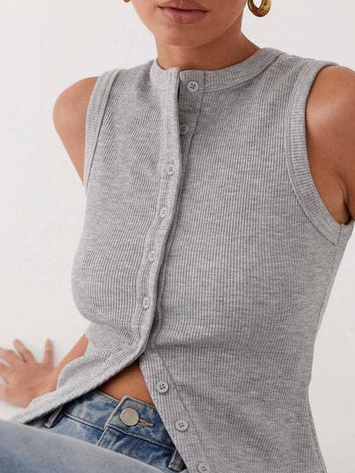 Rosa Clothing - Wholesale Tank Top - Women's - Ribbed Buttoned tank top crewneck vest - 8 colors15