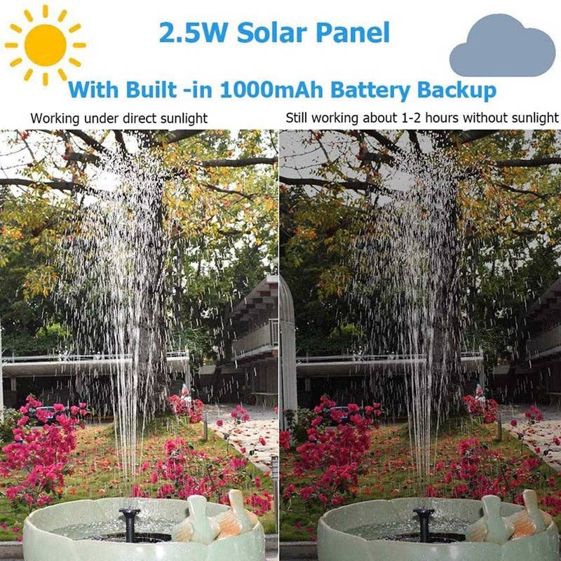 OutdoorSolarOutlet – wholesale Outdoor ornament/decor – Solar Fountain Pump 2.5W Circle Floating Solar Water Fountains Pump Built-in Battery Backup with 6 Nozzles2