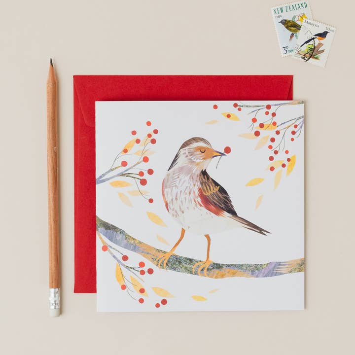 Carte de Noël Redwing - Carte de Noël Écologique pour la vente par Kate Slater