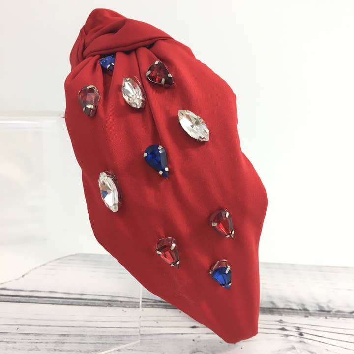 Cerchietto con nodo in pietra rosso bianco e blu rosso per la vendita all'ingrosso da parte di SongLily