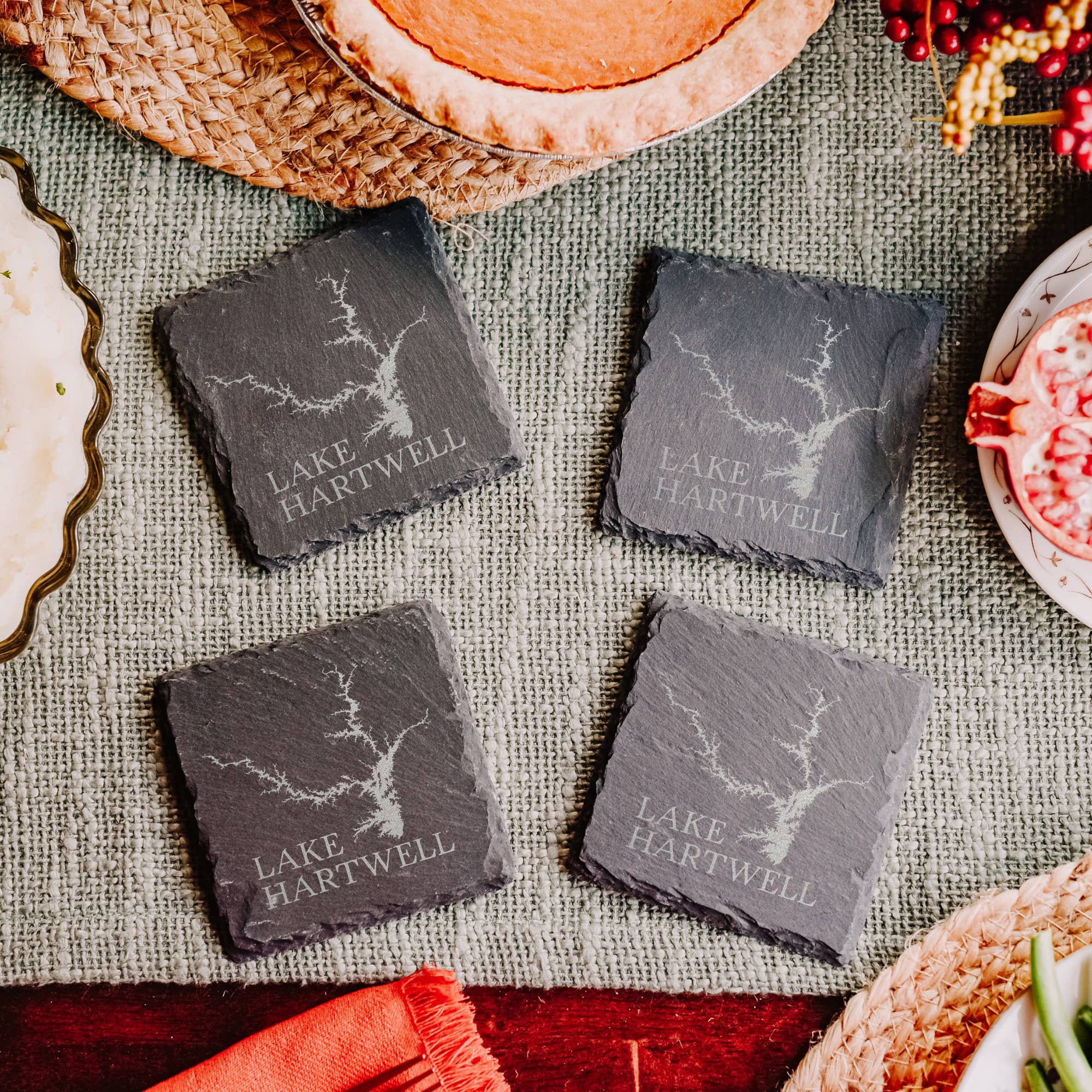 The Lillie Pad - Wholesale Coasters - Custom Lake Map Coasters Set of 4  - Natural Slate Coasters4