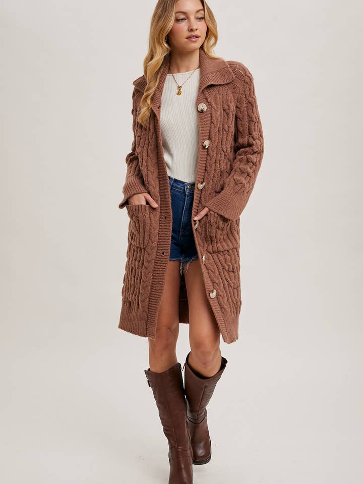 Bluivy - Wholesale Cardigan - Women's - BUTTON DOWN CABLE KNIT SWEATER CARDIGAN8