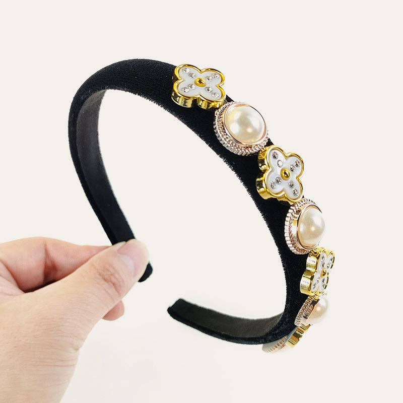Ole - Wholesale Fashion Headband - Women's - Clover Pearl Acrylic Headband L32780