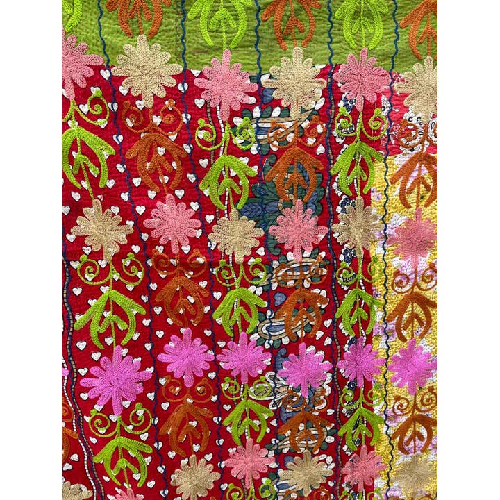 Bhawana Handicrafts - Vente Courtepointe - Couette vintage Suzani en coton brodé Kantha3