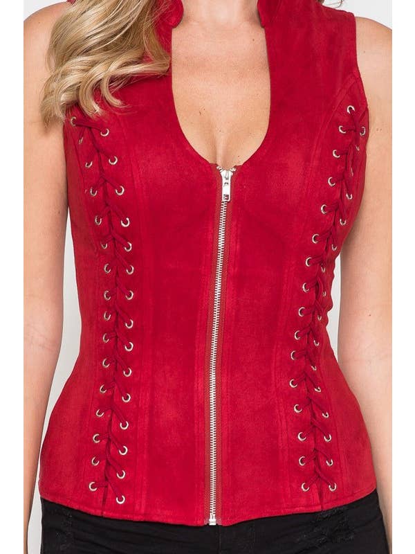 Lydia USA - Wholesale Blouse - Women's - Front Lace Up Back Cut Out Detail Suede Plus Top8