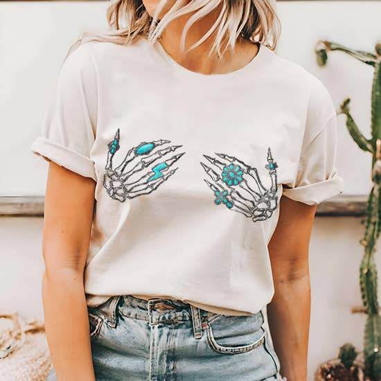 Westernskelett, türkisfarbener Schmuck, Western-Grafik-T-Shirt für den Großhandel von LaLaSista