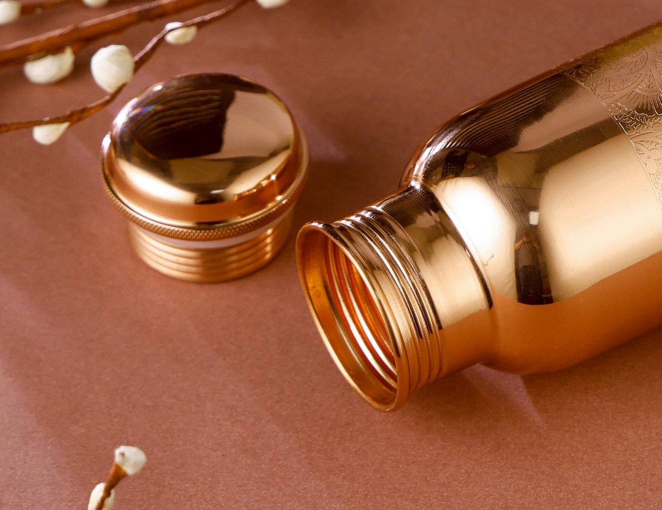 Peak Life - Wholesale Water Bottle - Floral Etching Glossy Combo  Copper Vessel6