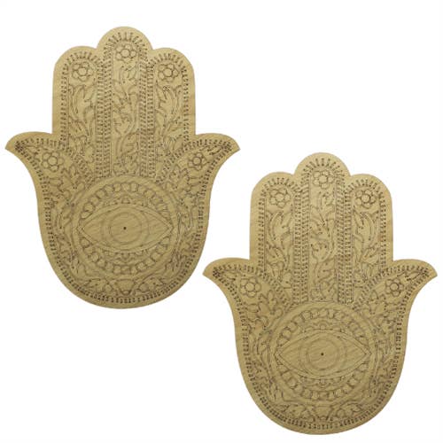 Wooden Engraving Hamsa Hand 30x25cm Set of 2 Pcs for wholesale by Green Tree