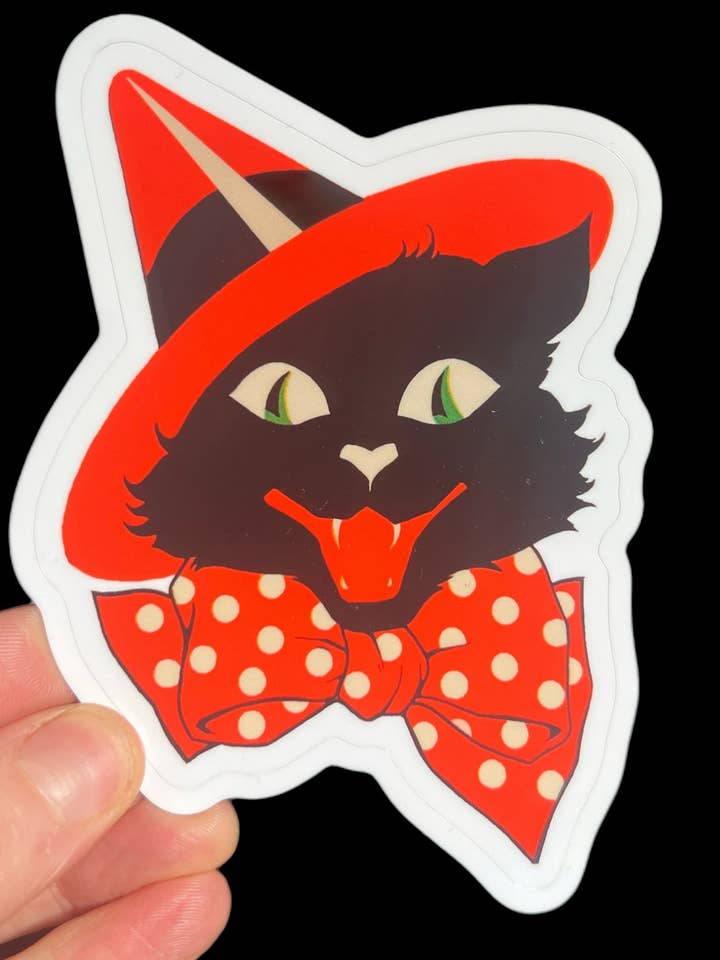 Autocolante de 3 Polegadas Vintage 1920s Gato Bruxa Halloween por atacado de Astral Weekend
