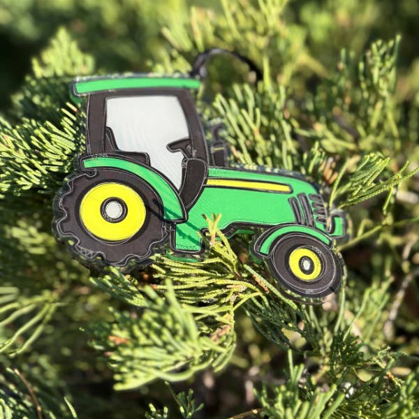 Green Tractor Acrylic Ornament for wholesale by Casey Andrews Art