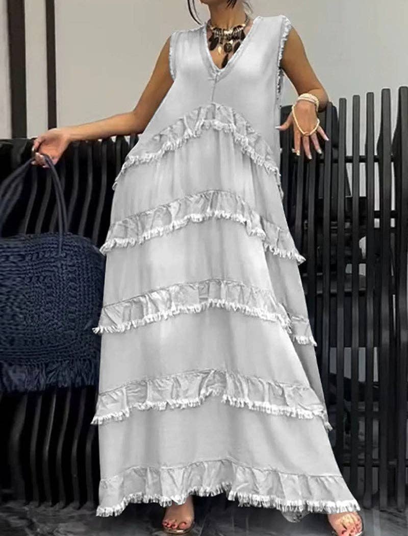 Katinki - Vendita all'ingrosso Vestito - Donna - Abito patchwork con scollo a V e orlo sfrangiato5