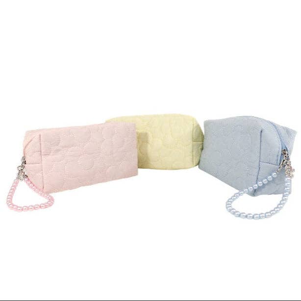 ASSORTED Solid Color Quilted Fabric Makeup Pouch JB5526-5 (12PC) for wholesale on Faire7