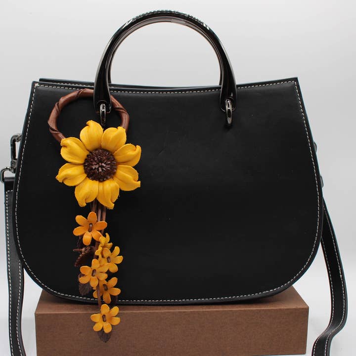 Leather flower key chain key purse bag charm purse Decor for wholesale by Sunflower Handmade leather inc