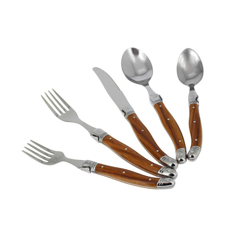 French Home - Wholesale Flatware Set - Laguiole 20pc Flatware Set, Wood Grain1