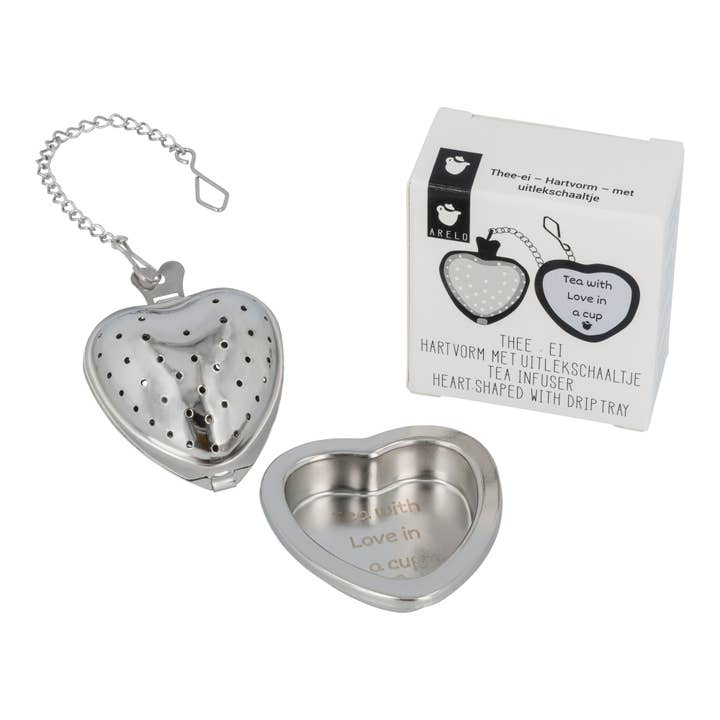 ARELO - Wholesale Tea Strainer/Infuser - Tea Infuser - Heart Shape with Drip Tray - in Packaging