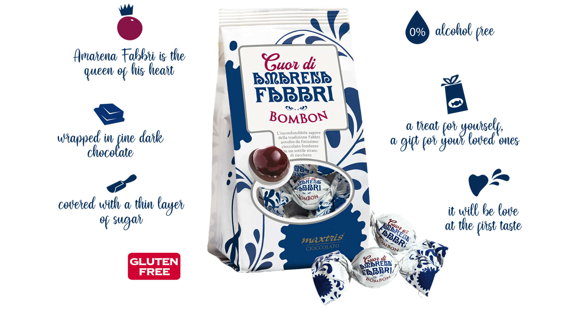 Gourmet Food Solutions, Inc. - Vente Confiture/gelée - Cerises Amarena Confites enrobées de Chocolat - Fabbri Cuor di3