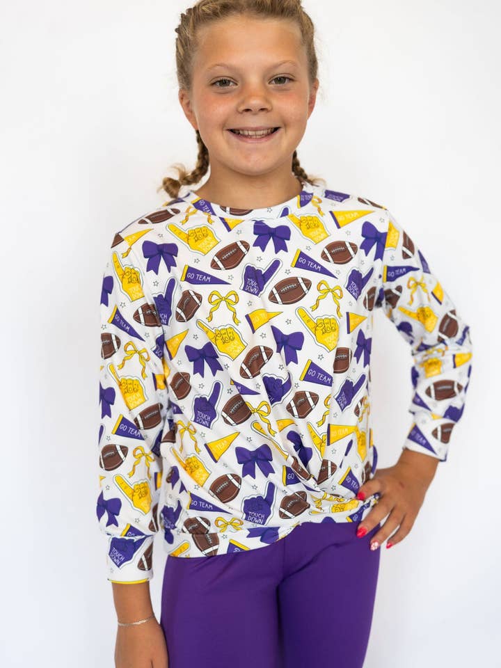 Haut athlétique de jour de match pour fille - Violet & Or pour la vente par Teigan & Co