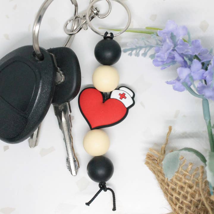 Nurse Heart Silicone Beaded Keychain for wholesale by Kaysticks.co