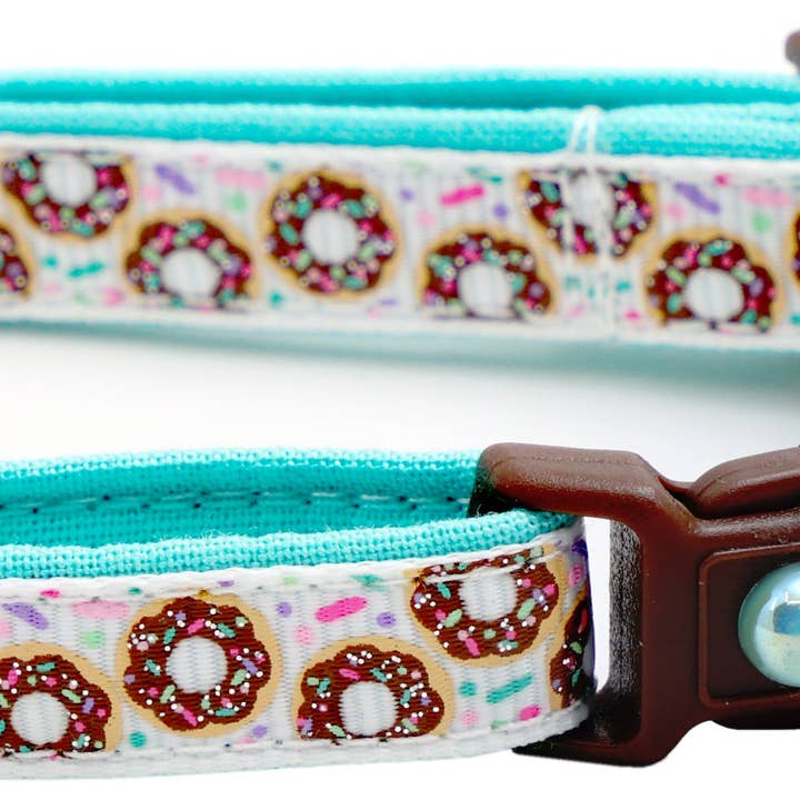 From Pugs to Persians Pet Accessories, LLC – wholesale Pet collar – Cat – Sprinkle Doughnuts on White Cat Collar4