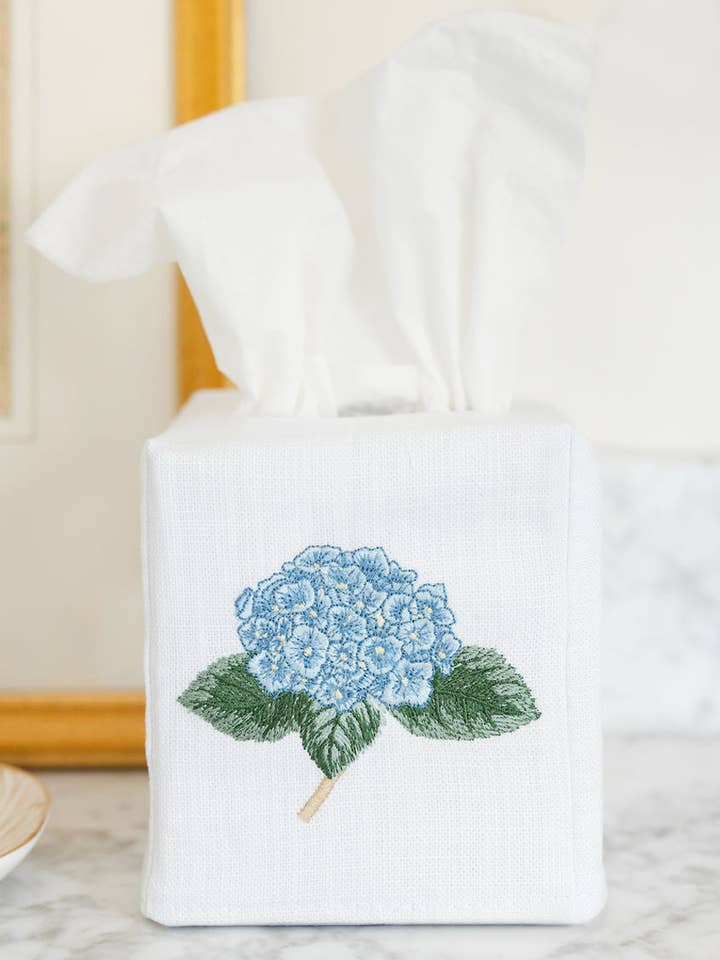 Tissue Box Cover, Hydrangea Too (Light Blue) for wholesale by Jacaranda Living