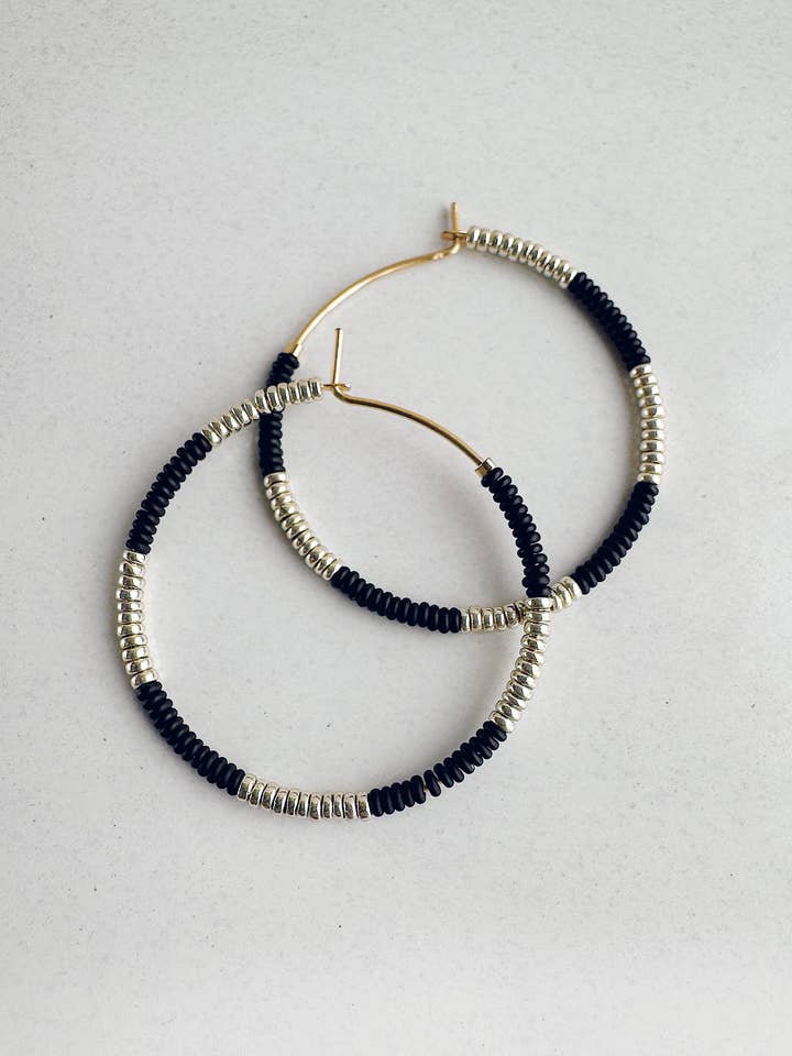 ThiccStripe Hoops - 14K Gold Fill - black / silver for wholesale by On the Lookout Jewelry