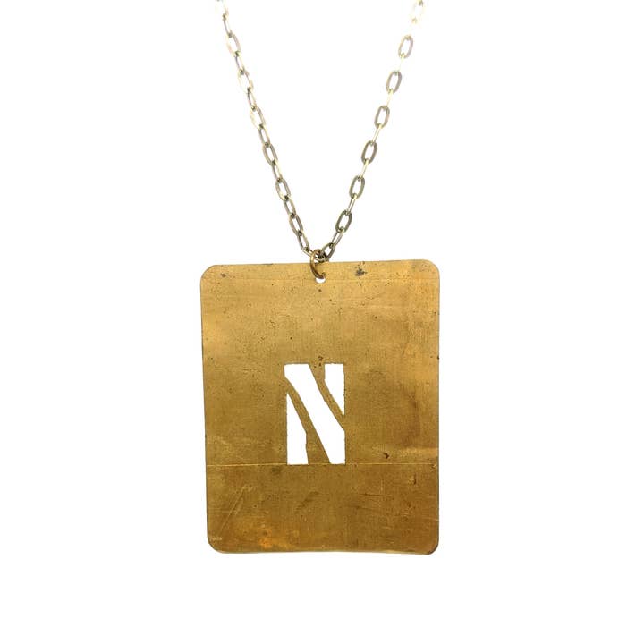 Amy Pfaffman Jewelry - Wholesale Pendant/Charm Necklace - Vintage brass number and letter stencil necklace5