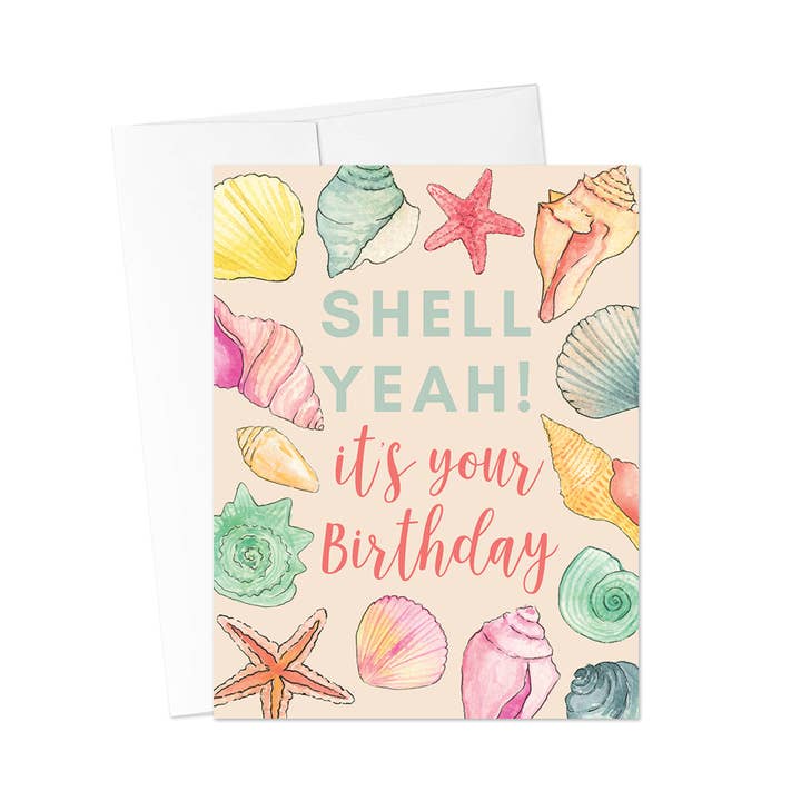 Shell ¡Sí! Tarjeta de felicitación «Es tu cumpleaños» con forma de concha para venta al por mayor de KelseyMDesigns