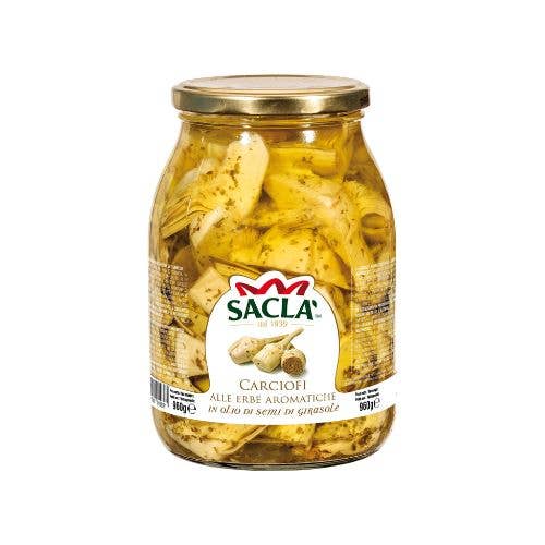Sacla - Wholesale Pickled Vegetables - ARTICHOKE WEDGES WITH AROMATIC HERBS 960gr0