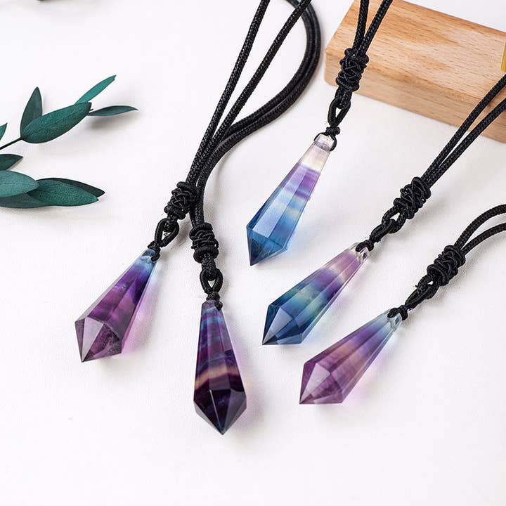 Moon Rituals - Wholesale Spiritual Stone/Crystal - Rainbow Fluorite Necklace Pendulum - Embrace Clarity & Creativity