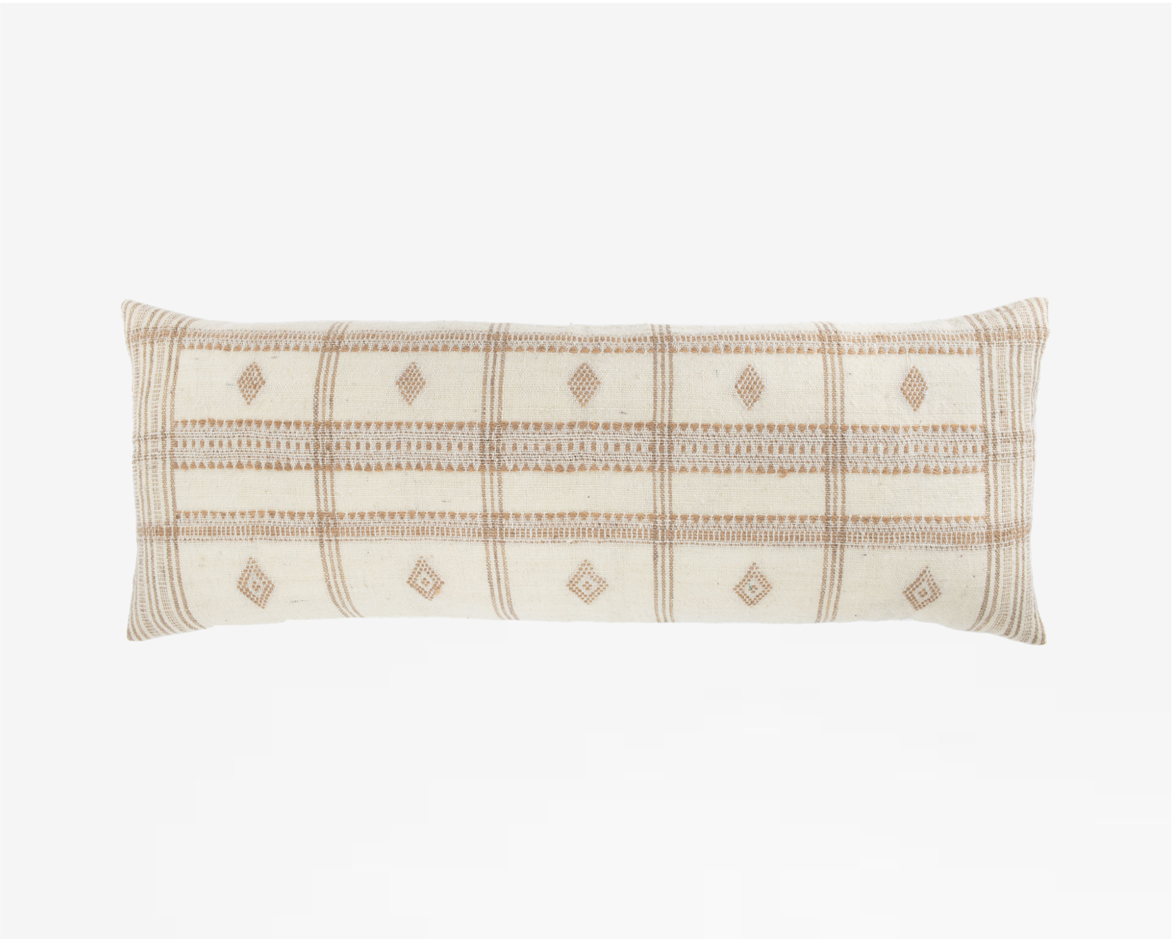 Heddle & Lamm – Großhandel Lendenkissen – Lolita - Langer Kissenbezug aus indischer Wolle, elfenbeinfarben und hellbraun1