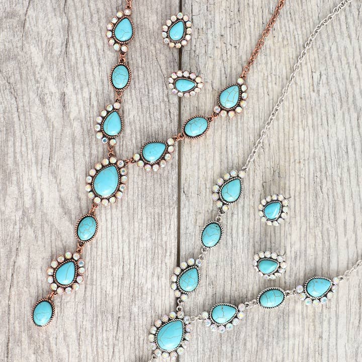 SP Sophia Collection - Wholesale Jewelry Set - Western Turquoise Y-Shaped Necklace Set