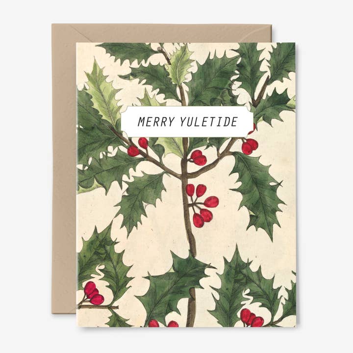 Merry Yuletide Card | Holly | Holiday Card | Botanical Art for wholesale by Hemlock House Studio