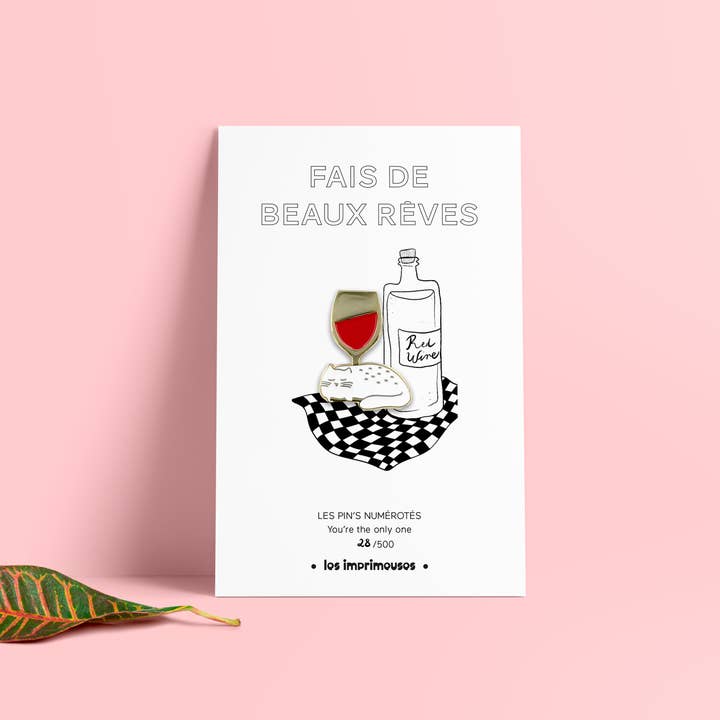 Pin's - Sweet dreams - Cat and wine for wholesale by LES IMPRIMEUSES