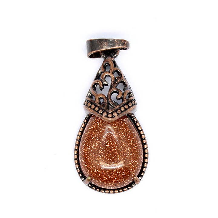 Mio Queena - Wholesale Individual Charm/Pendant - Drop-shaped Natural Stone Bronze Charms (Single Pendant) -CS18