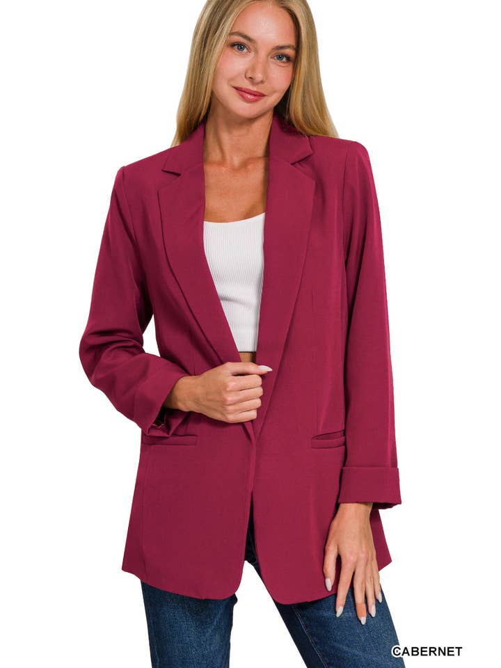 42POPS – Blazer - Mulher por atacado – .. SI-24179 Blazer clássico de manga comprida de manga comprida e frente aberta com li3