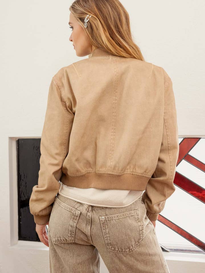 Blu Pepper - Wholesale Jacket - Women's - WASHED DEMIN ZIP UP BOMBER JACKET