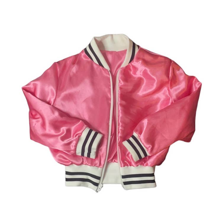 Kids Pink Satin Star Bomber Jacket for wholesale by Jackets By Toshi