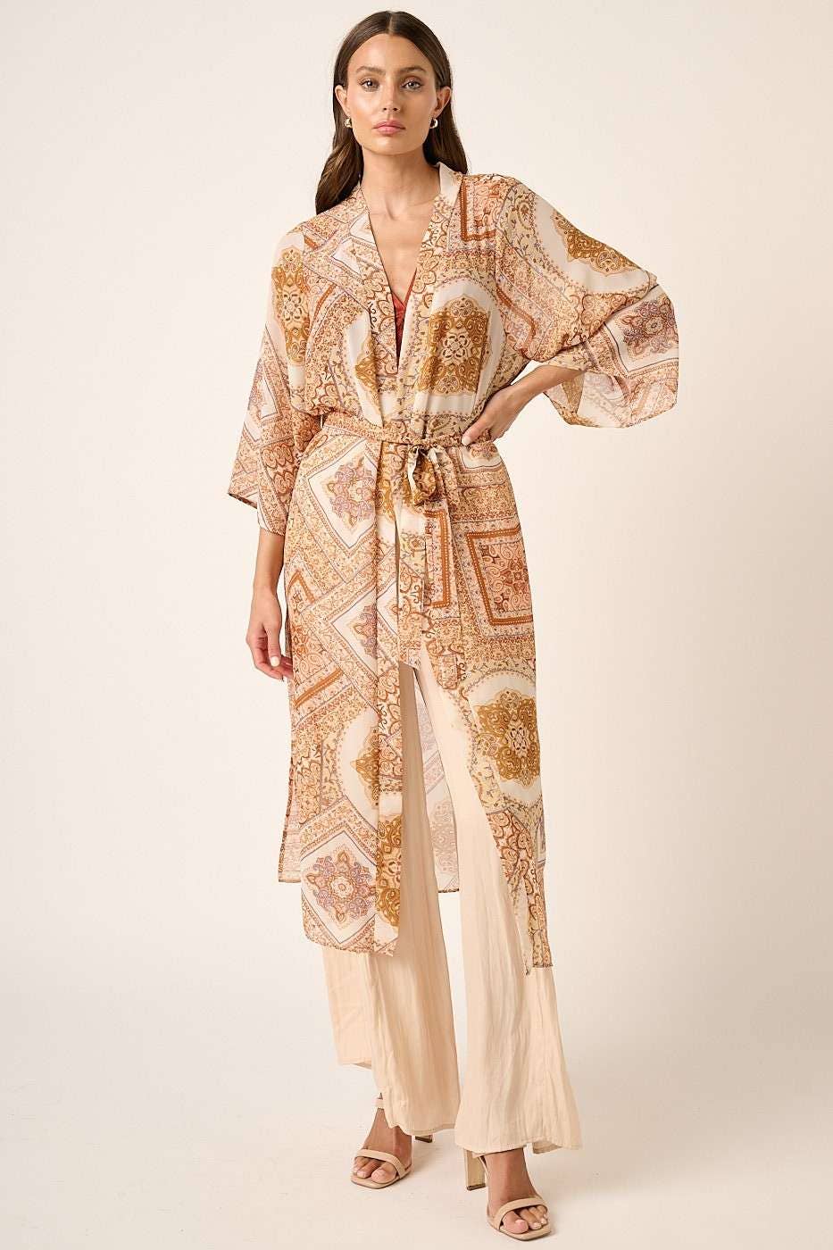 mittoshop - Vente Kimono – femme - PLUMEAU MIDI EN MOUSSELINE CEINTURÉ À IMPRIMÉ CACHEMIRE14