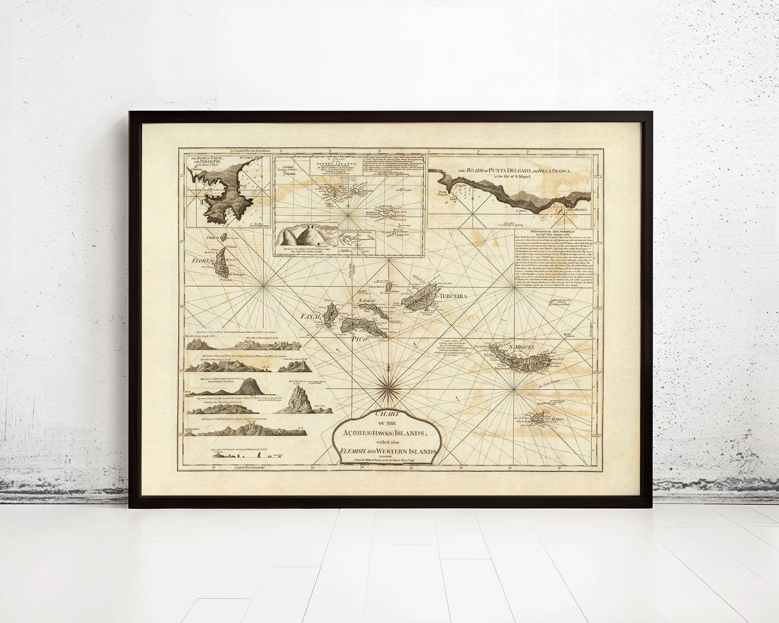 OldCityPrints - Old Maps and Posters - Wholesale Art Print - Old Map of Azores Islands 1787 Portuguese map Azores | Vintage Map Wall Art Print0