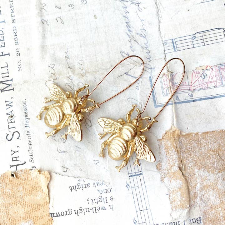 Red Truck Designs - Wholesale Dangle Earrings - Large Gold Bee Earrings Big Bumblebee Earrings Honeybee1