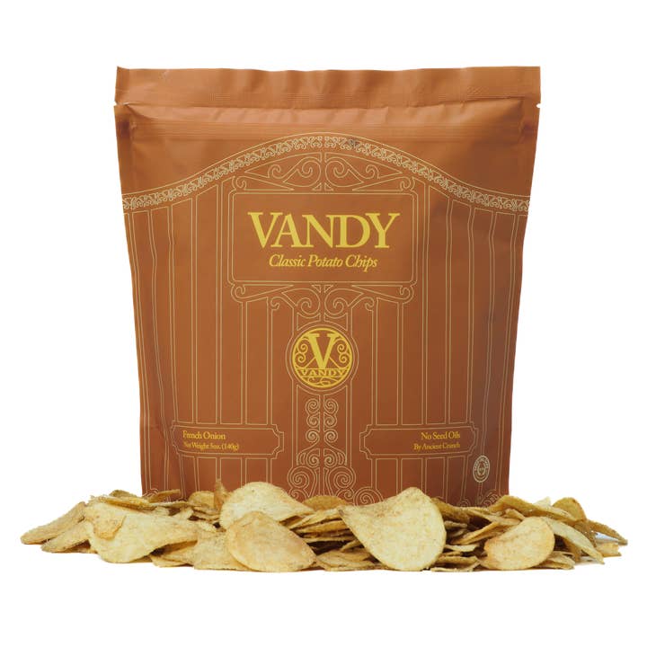 Vandy Crisps, French Onion, 5oz Bag Case for wholesale by Ancient Crunch