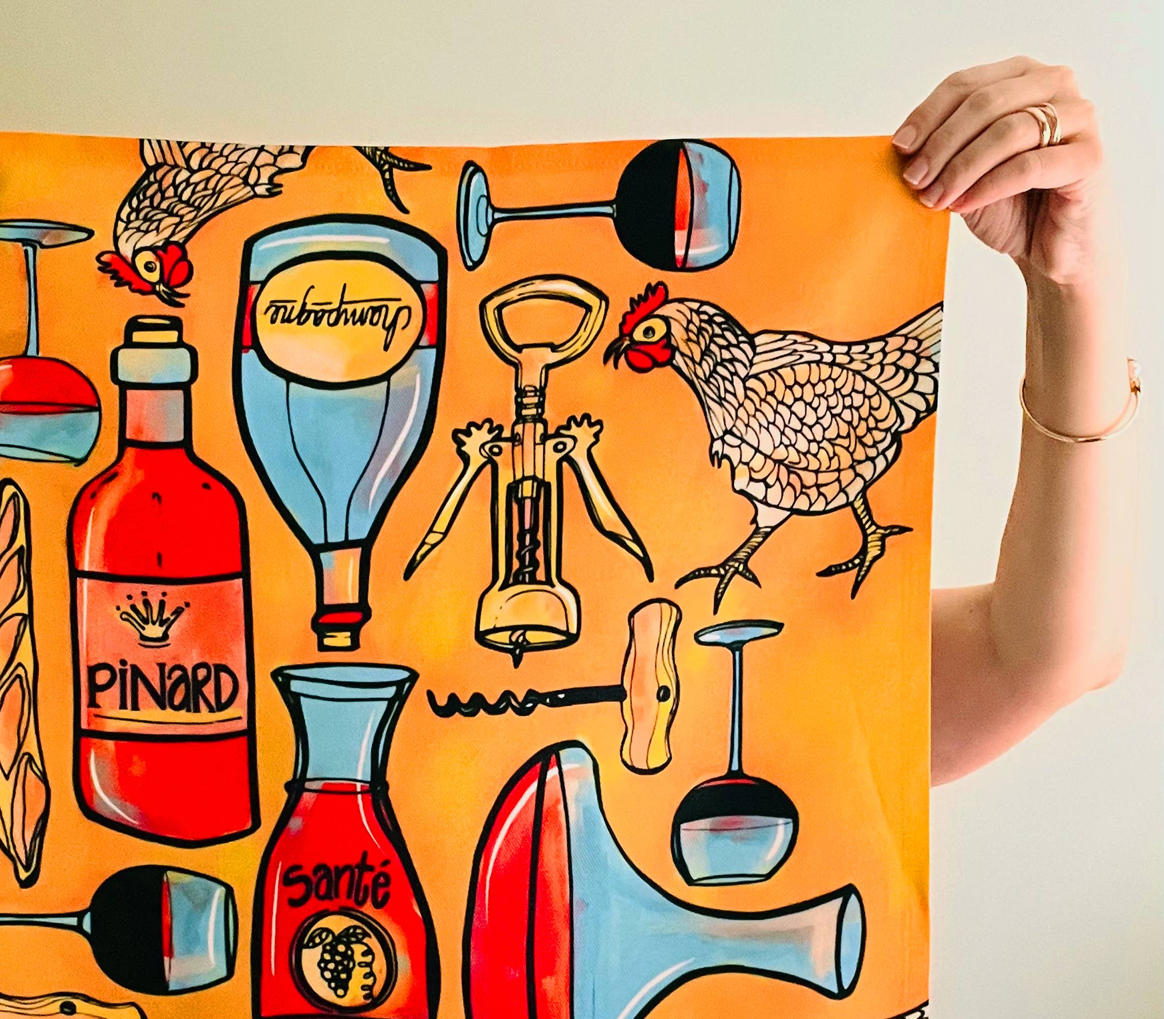 Atelier Vero Wholesale – Großhandel Geschirrtücher – Wine and Chickens Geschirrtuch, lustiges und farbenfrohes Küchentuch3