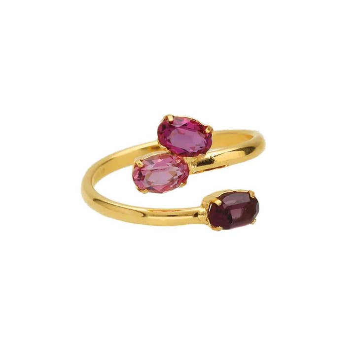 Adjustable Harmony Oval Crystal Ring in Gold-Plated Silver for wholesale by Victoria Cruz