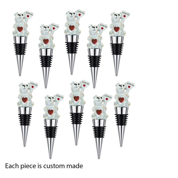 Angel Alert 911 Non-Profit Organization – wholesale Wine stopper – Swarovski-like Crystal I LOVE YOU Teddy Bear Wine Stopper