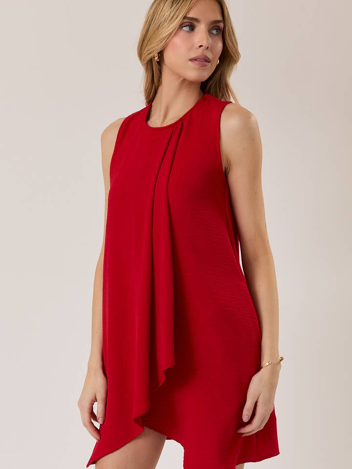 ROUND NECK SLEEVELESS PLEAT DETAIL SHIFT MINI DRESS for wholesale by GILLI