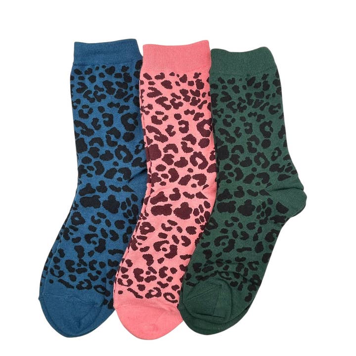 Leopard single socks (Denim, Pink, Teal) for wholesale by Sixton London