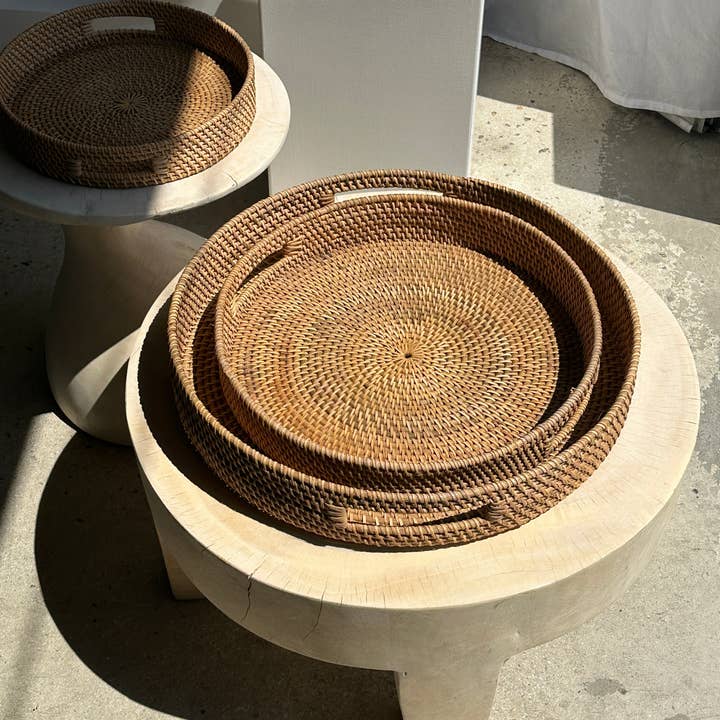 Office Objets - Wholesale Basket - Set of three handcrafted Indonesian wicker baskets in natural rattan (caramel)35