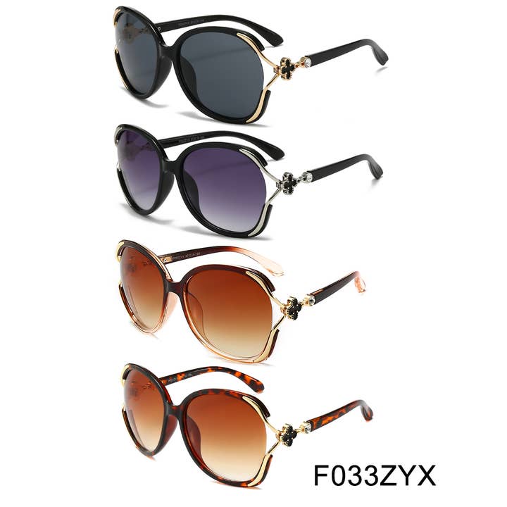 Trio Trading - Wholesale Sunglasses - Women's - Rhinestone Sunglasses For Women Big Lenses Assorted 12 Pack